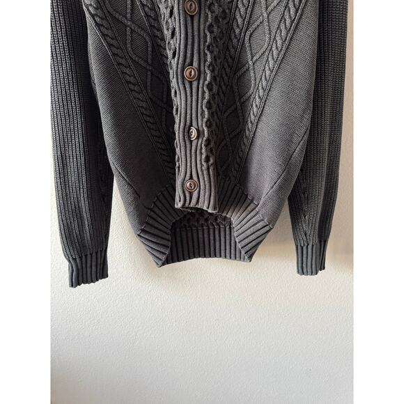 LL Bean Mens Signature Fisherman Cable Knit Sweater Cardigan Charcoal Gray MED - Picture 7 of 16